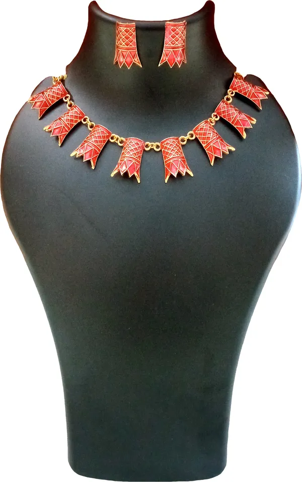 Copper_Based_Assamese_Traditional_Gold_Plated_Red_Colour_Golpata_Necklace_Set_For_Women
